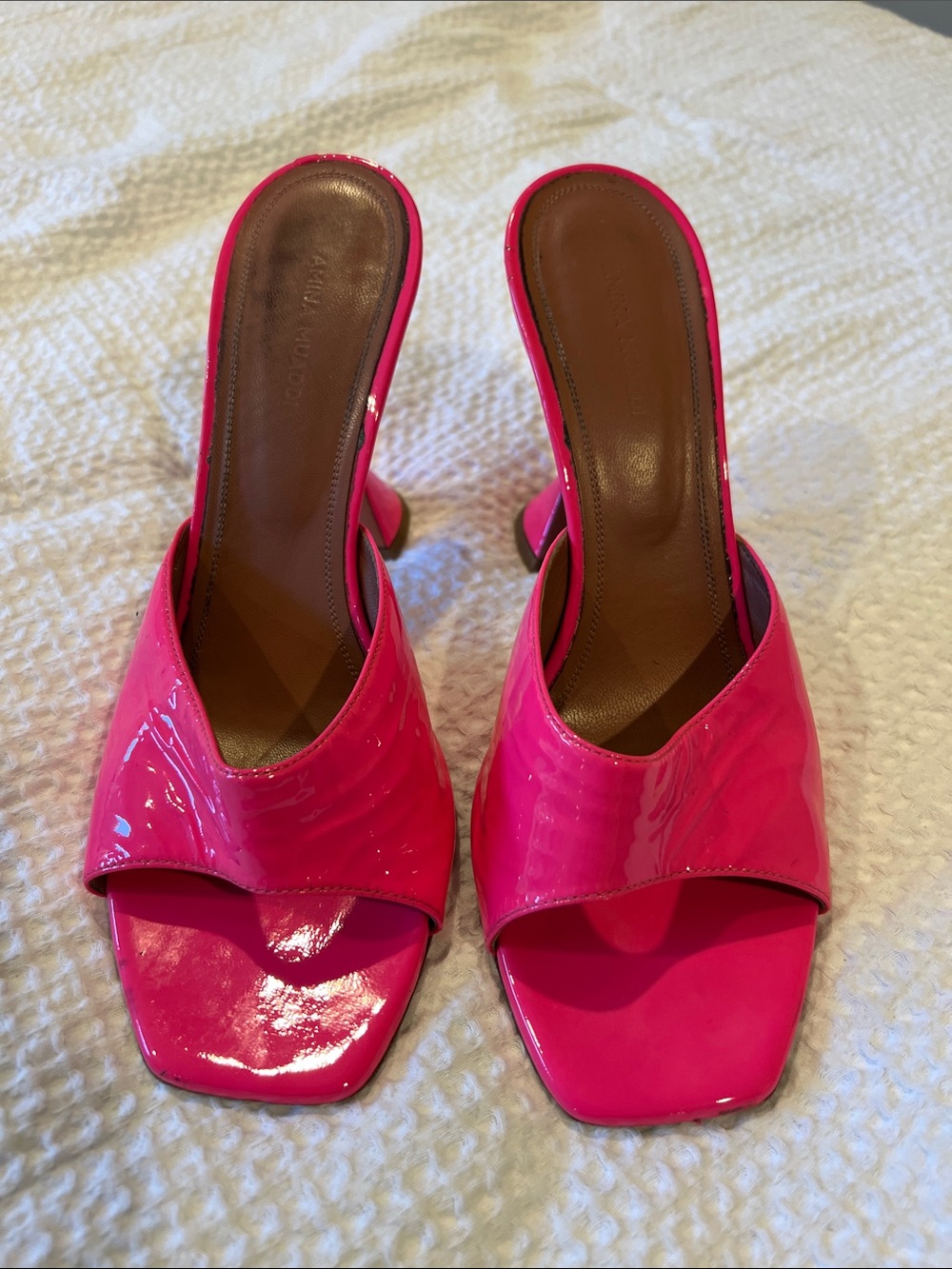 Hot Pink Patent Mule Sandals - Amina Muaddi